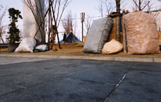 Note how fastidious this homeless guy is - hung washing, nicely collected cans