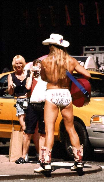 The Naked Cowboy, a famous Times Square attraction...