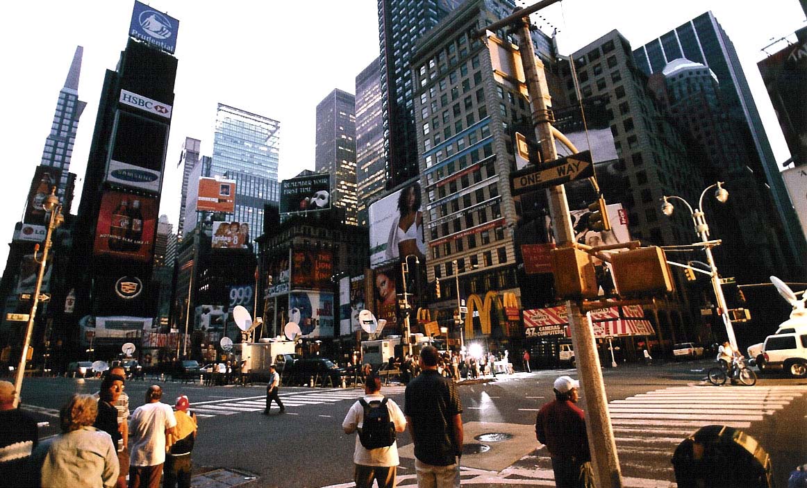 TV crews hard at it and no neon in Times Square