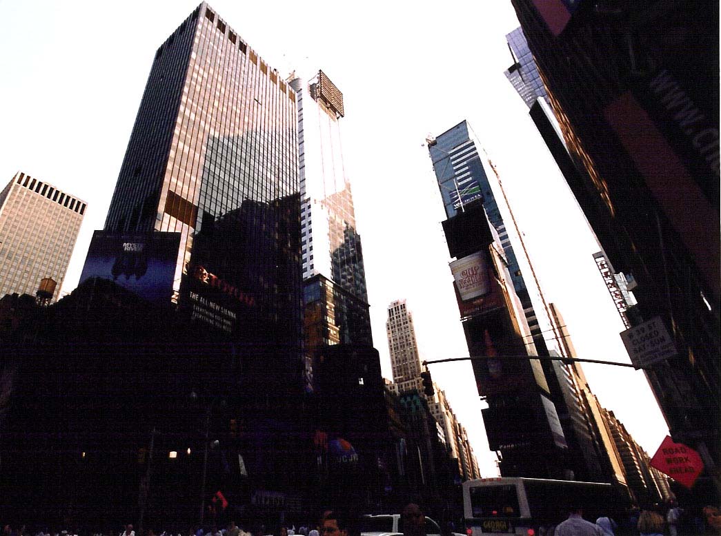 Times Square dark in the dusk
