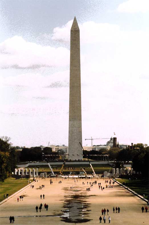 The Washington Monument partially reflected