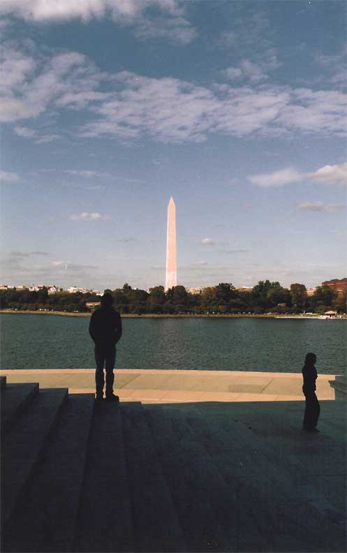 Washington Monument from Jefferson with Sam and Michelle posing as shadows